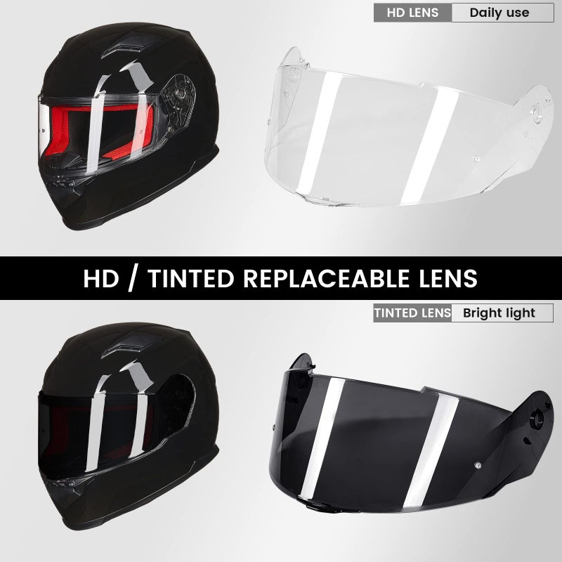 ILM Full Face Snowmobile Motorcycle Helmets for Men Womens Dual Sport Pinlock Anti Fog for Adults DOT Model 817 (Gloss Black, L) - Image 3